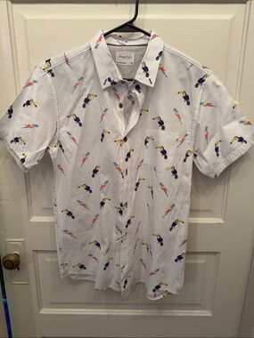 Sovereign acids Los Angeles White Short-Sleeve Button-Up Shirt with Toucan Print